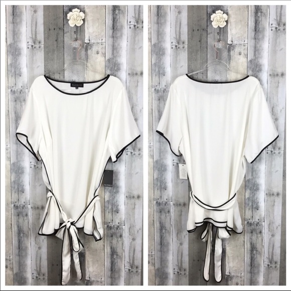 Eloquii Tops - Eloquii Contrast Trim Tie Waist Blouse Size 28 NEW
